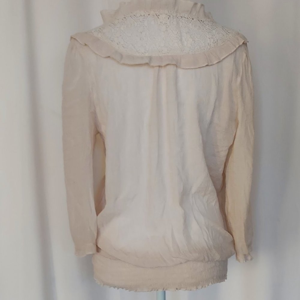 Edge by Design Elegant Ruffle Collar Button Down Top Womens Large Ivory Vintage - Picture 4 of 6
